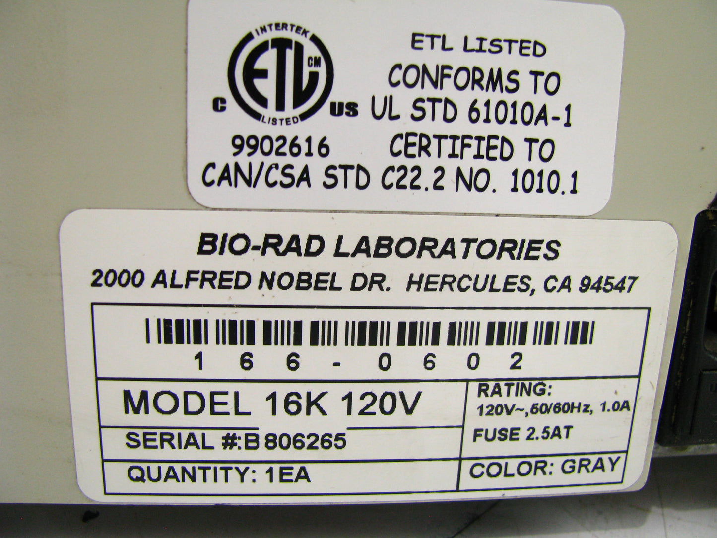 TESTED - Bio-Rad Microcentrifuge Model 16K - MISSING SPEED CONTROL KNOB