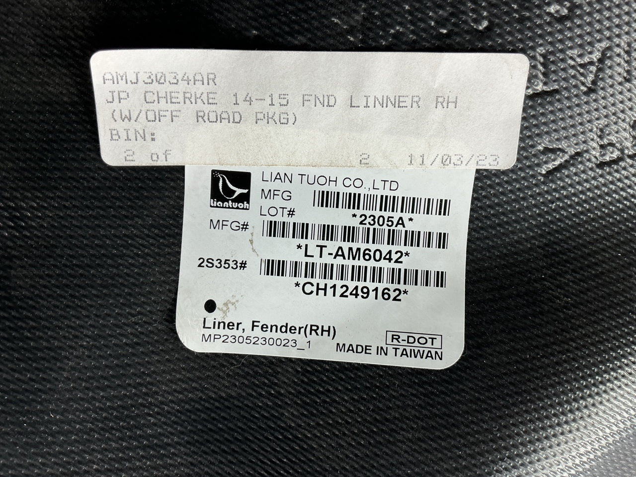 AFTERMARKET - Front Right Passenger Fender Liner For 2014-2015 Jeep Cherokee