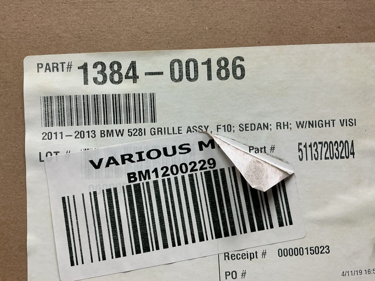 NEW Aftermarket BM1200229 Right Grille Insert W/night Vision & Pedestrian Recog.