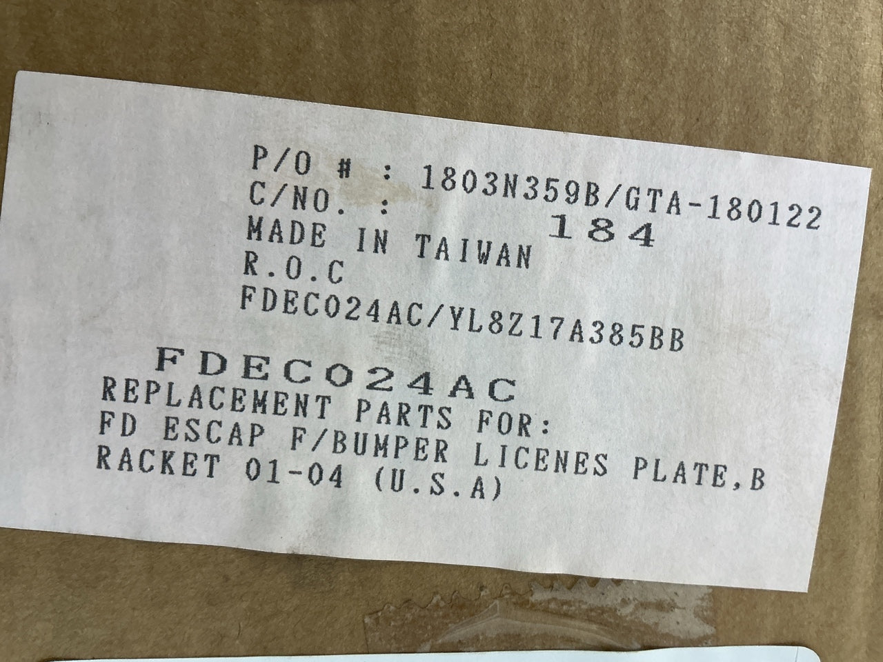 FDEC024AC Front License Plate Bracket 2001-04 Ford Escape - NEW AFTERMARKET