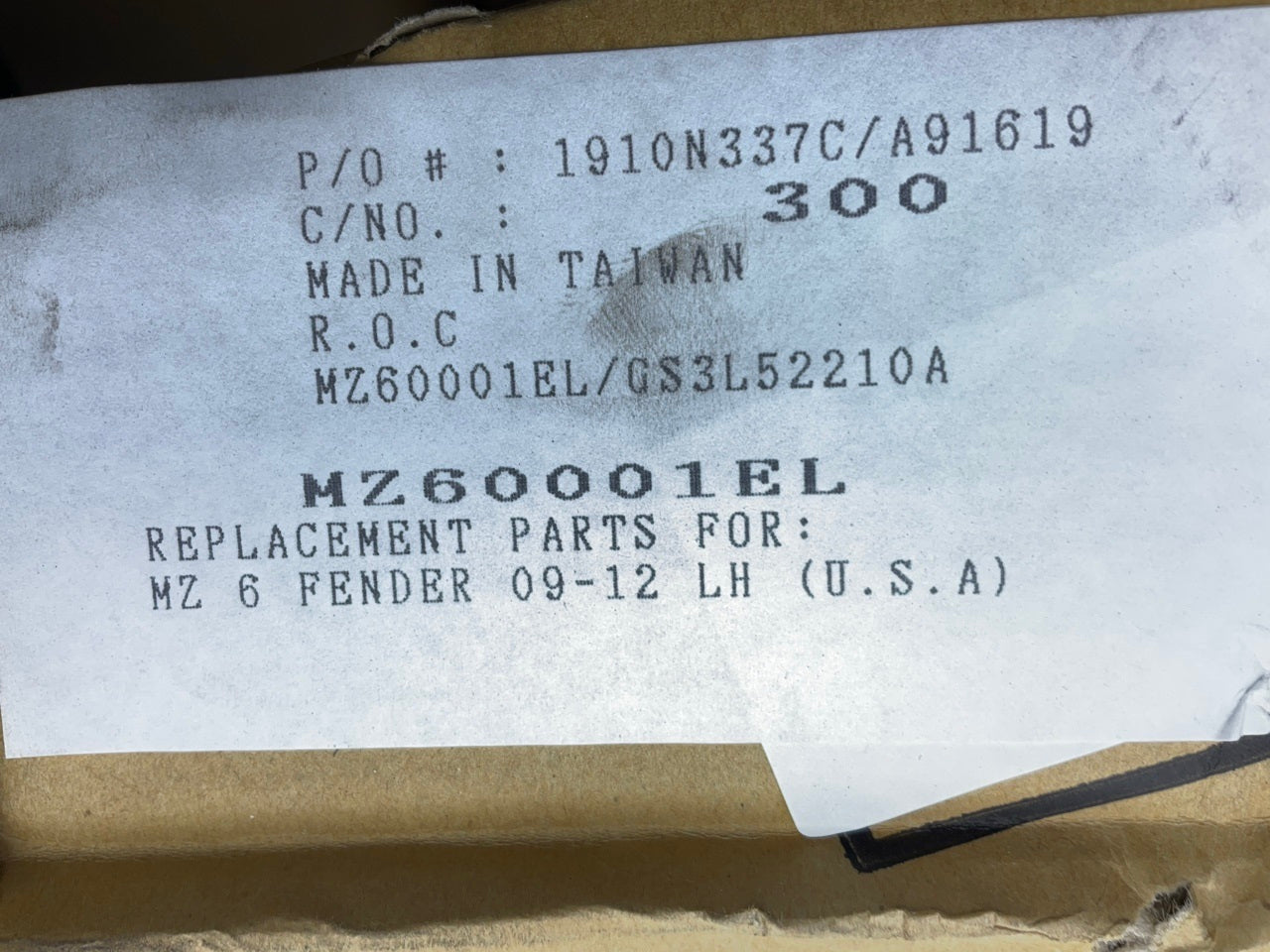 NEW AFTERMARKET MZ60001EL Front Left Fender For 2009-2013 Mazda 6