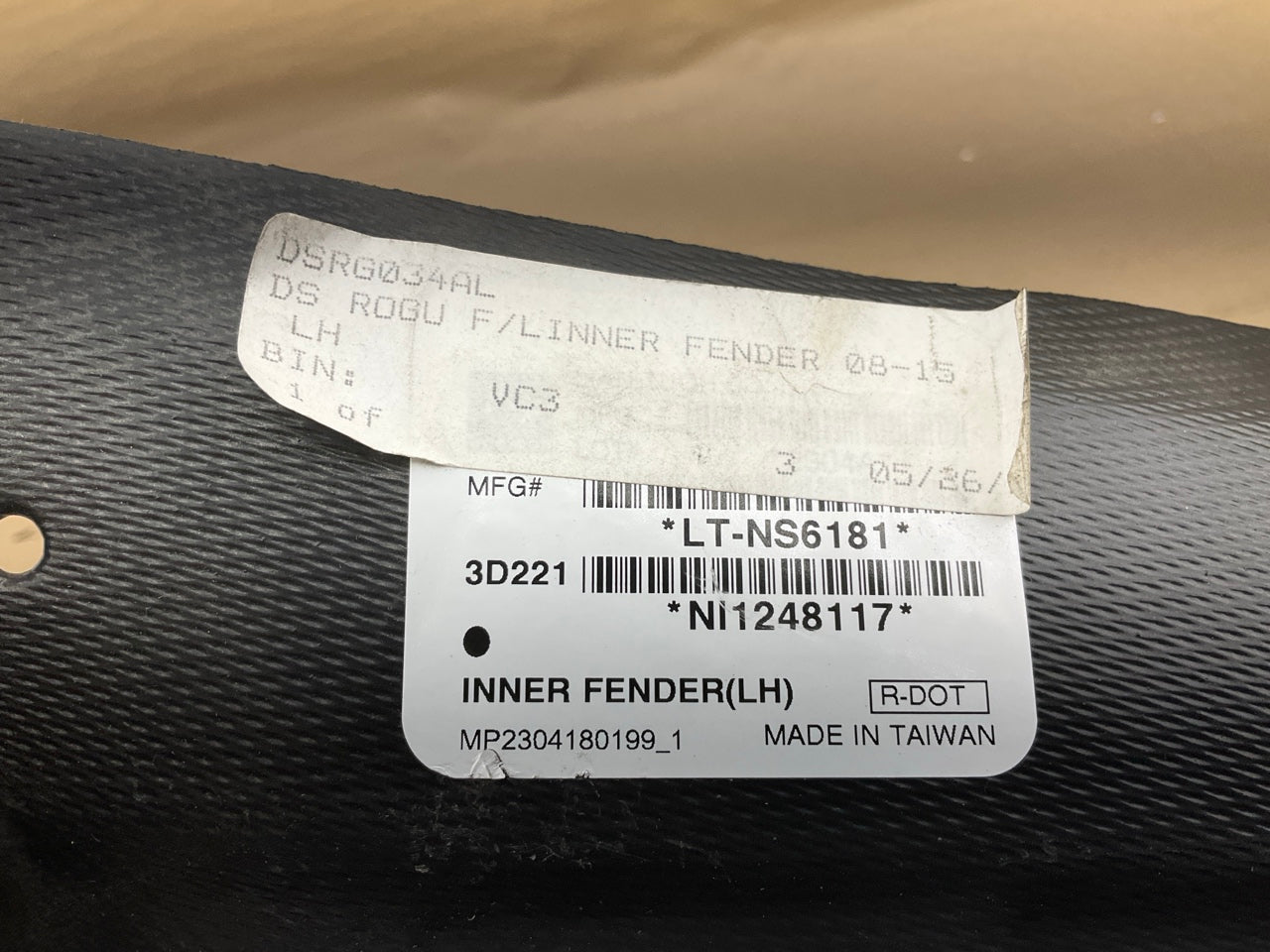 NI1248117 Front Left, Inner Fender Liner For 2008-2012 Nissan Rogue