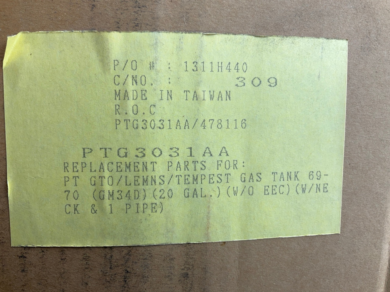 NEW 20 Gallon Fuel Gas Tank - 1969-1970 Pontiac Tempest LeMans GTO Grand Prix