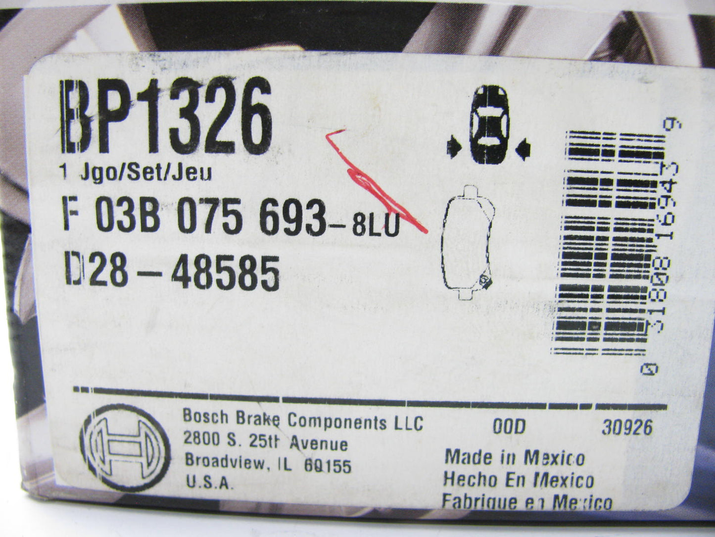 Disc Brake Pad Set- Rear Bosch BP1326 For 08-12 Grand Caravan, Town & Country