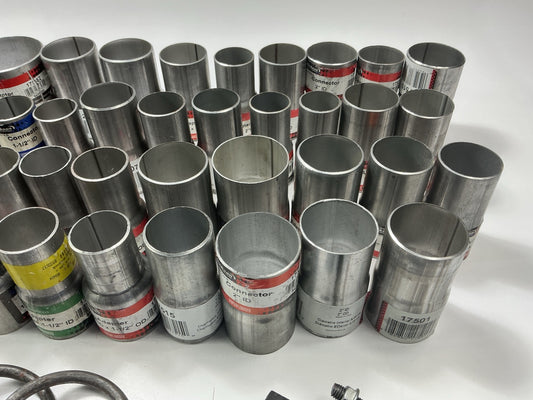 110 Piece Exhaust Component Lot: Common Adapters, Exhaust Pipe Elbows & Clamps