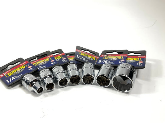 Gearhead 3/8 Drive, 12 Point, SAE Sockets: 1/4'' Through 3/4'' - 7 SOCKETS