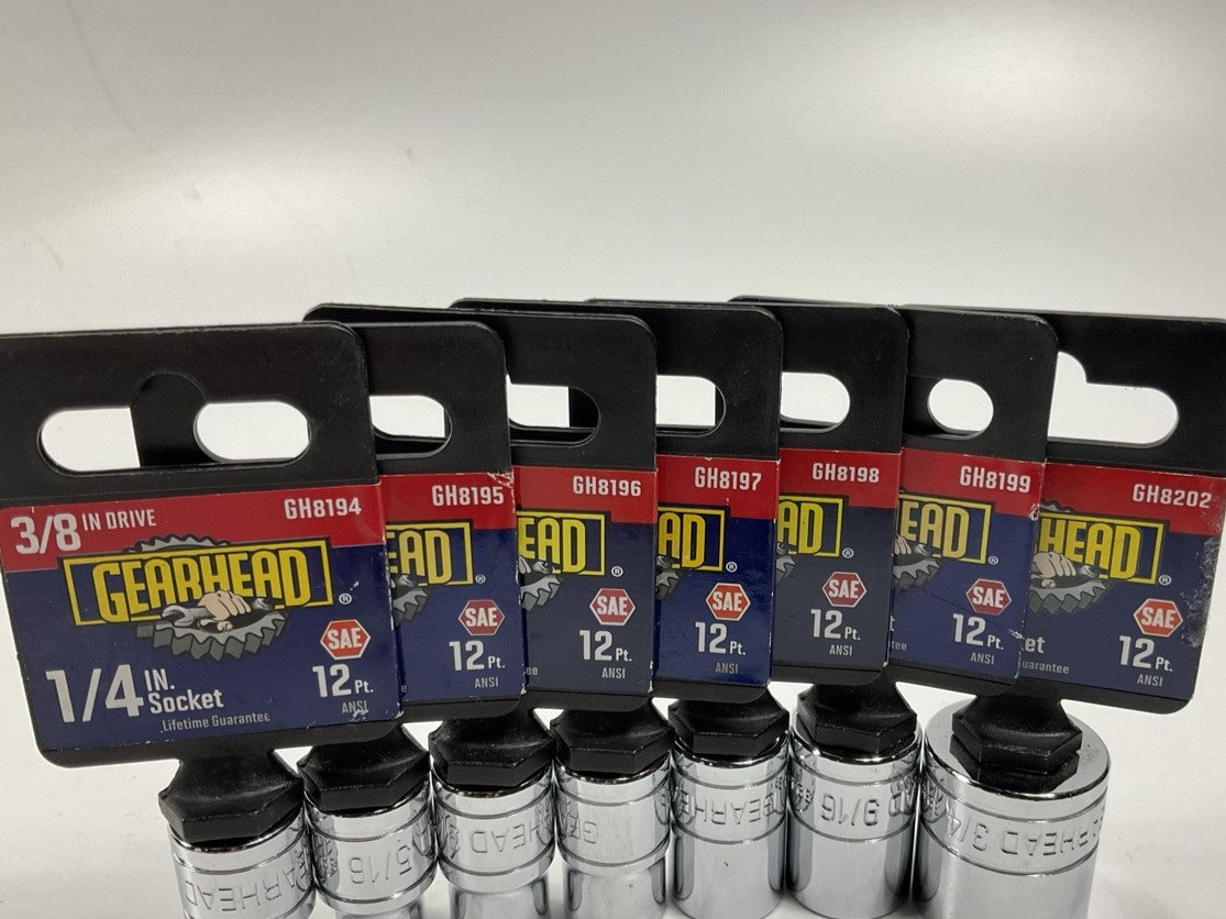 Gearhead 3/8 Drive, 12 Point, SAE Sockets: 1/4'' Through 3/4'' - 7 SOCKETS