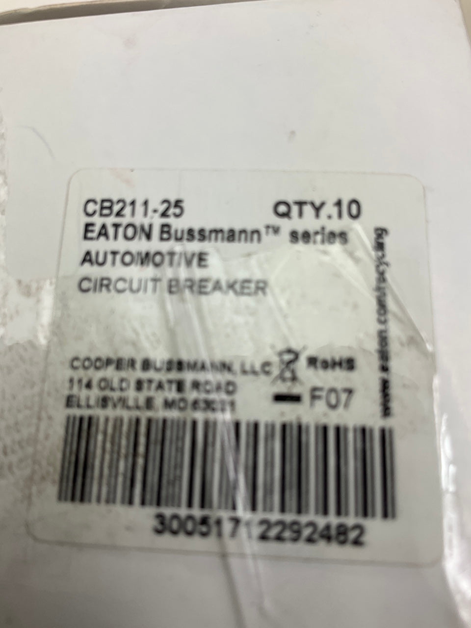 (10) PACK - BUSSMANN CB211-25 Automotive ATM Type Mini Circuit Breaker, 25 Amp