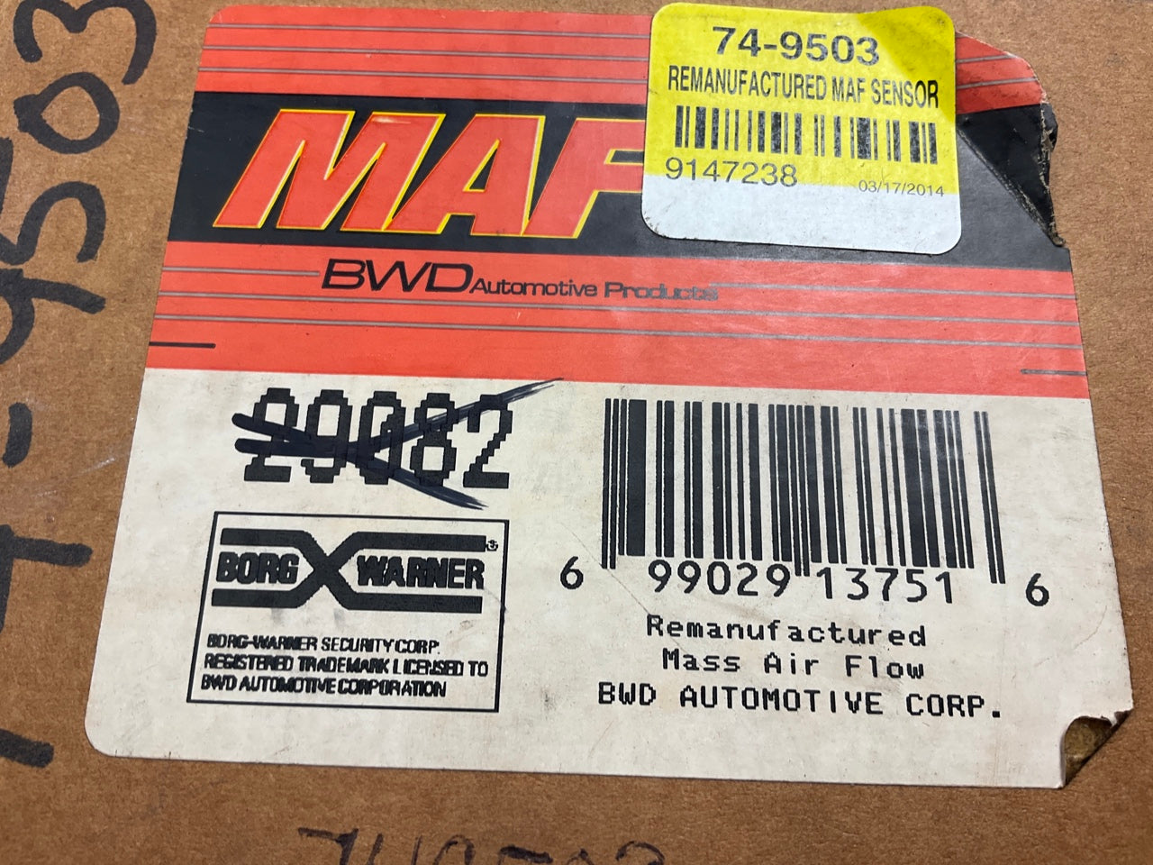REMAN. BWD 29082 MAF Mass Air Flow Sensor For 1991-1993 Ford Escort 1.9L