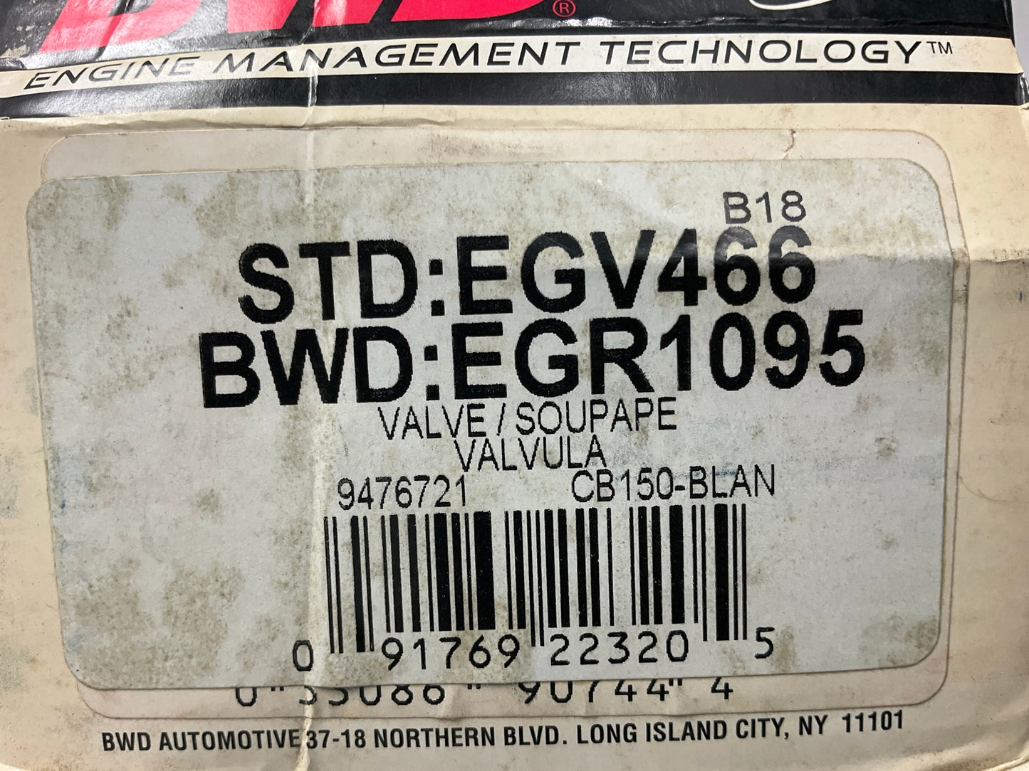 BWD EGR1095 Exhaust Gas Recirculation (EGR) Valve