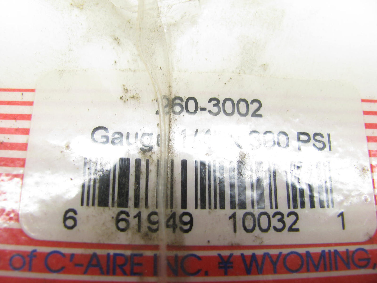 C-aire 260-3002 Center Mount 300 PSI Gauge 1/4''