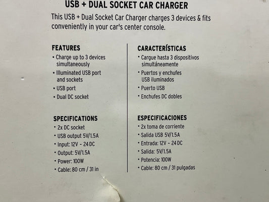 Car & Driver CAD4742BK LED Dual Socket Power Adapter; 2 X 12V Sockets & USB Port