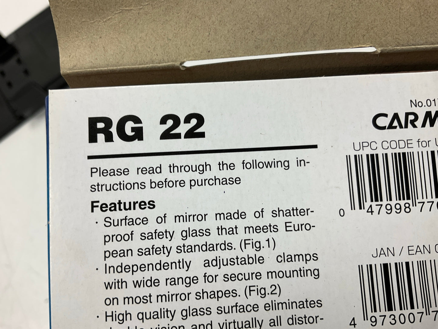 Car Mate RG22 Clip-on 12'' Mirror - Flat Wide Rear View Safety Mirror, Universal
