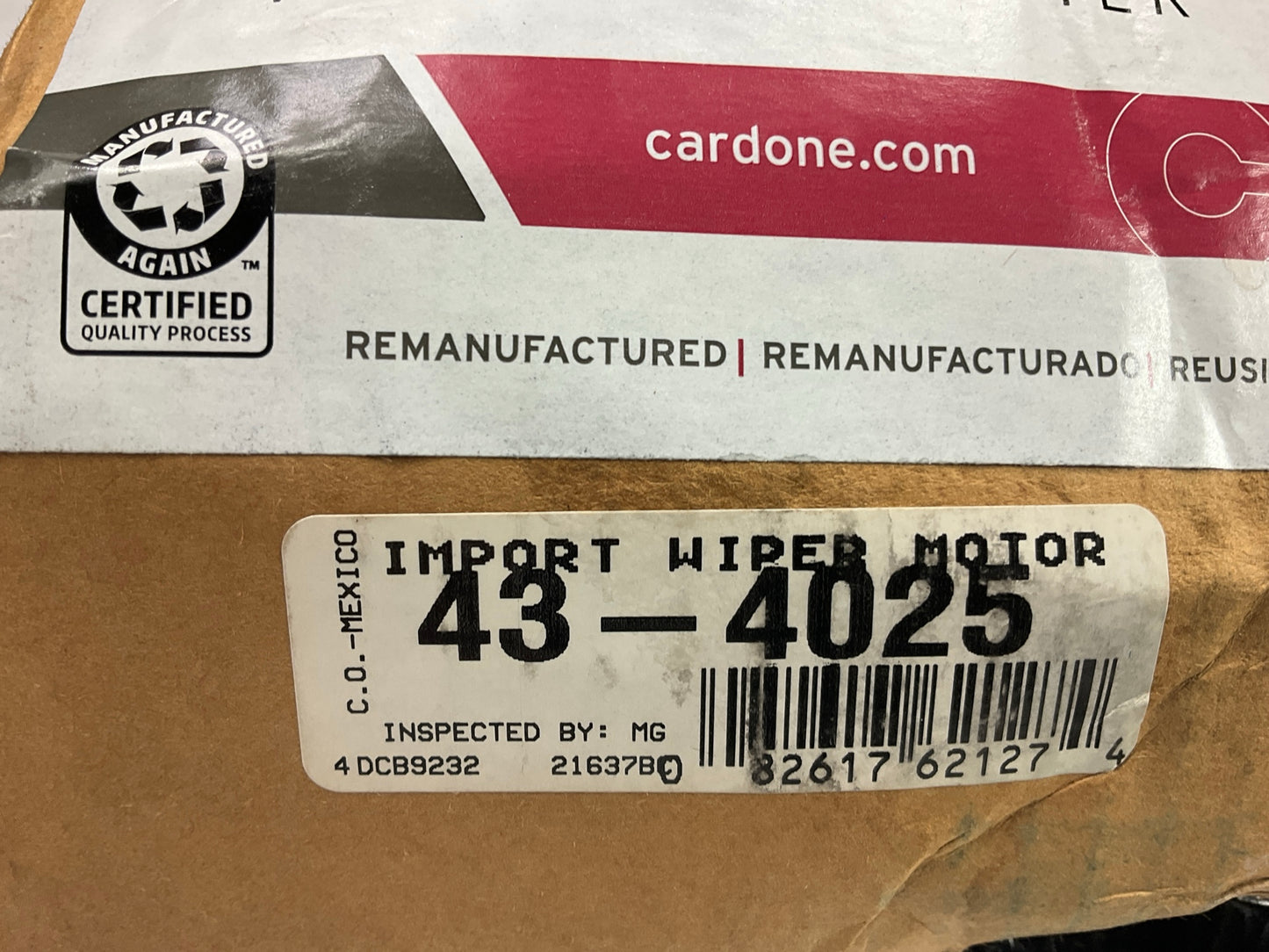 REMAN. Cardone 43-4025 Windshield Wiper Motor