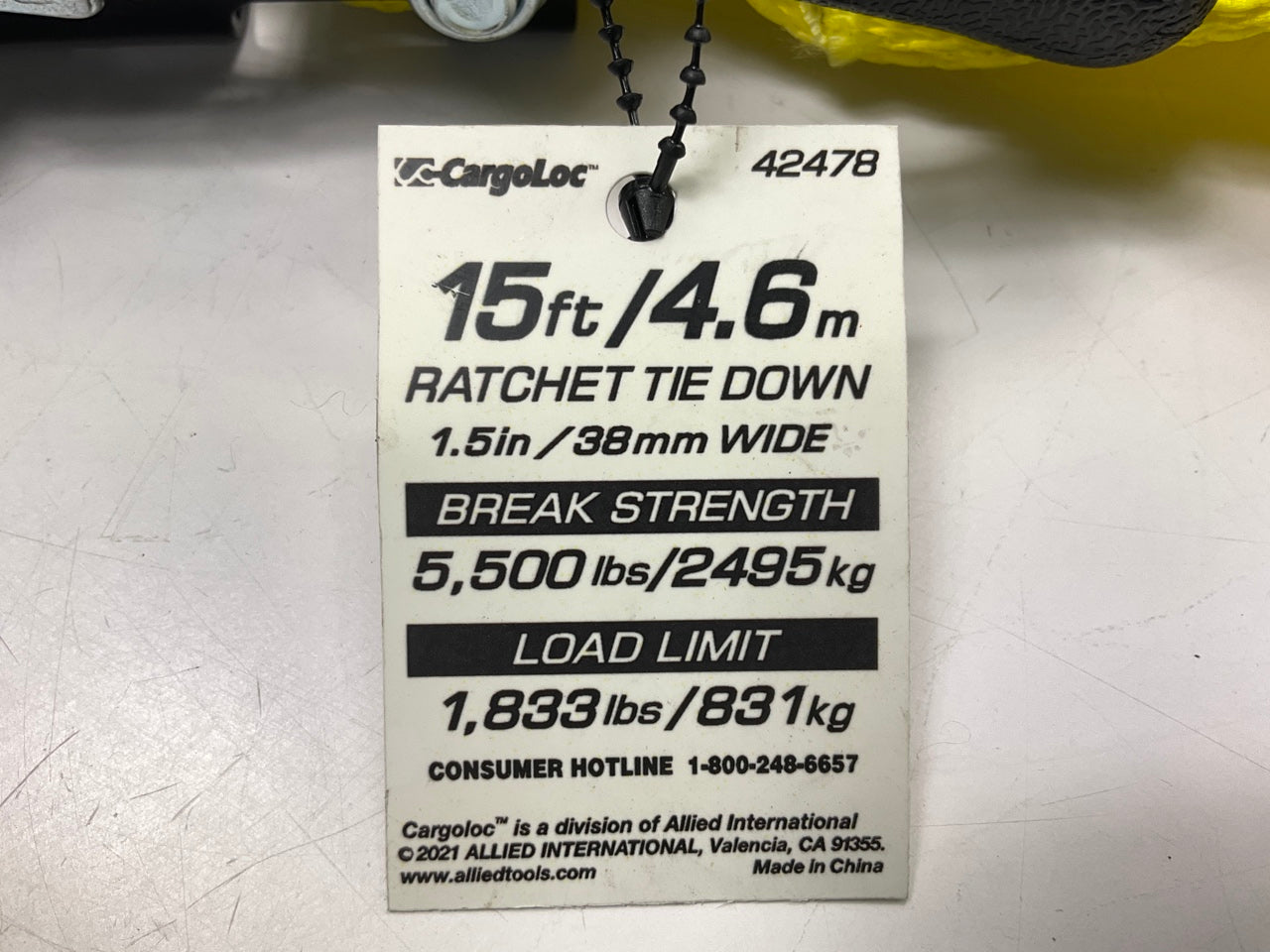CargoLoc 42478 Heavy Duty Ratchet Tie Down J-Hook Strap 1-1/2'' X 15' X 5500 Lbs