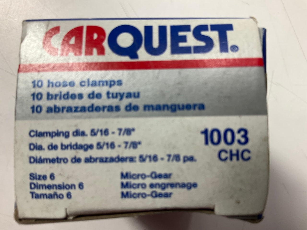 (10) Carquest 1003 Hose Clamps, 5/16''-7/8'' Clamping Diameter, Size 6