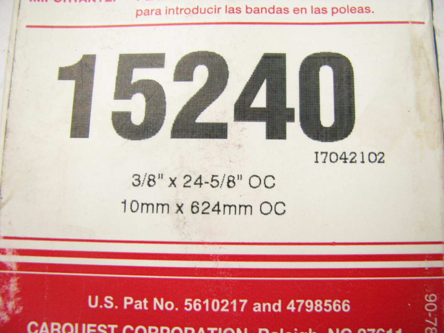 Carquest 15240 Accessory Drive Belt - 0.44'' X 24.00'' - 36 Degree