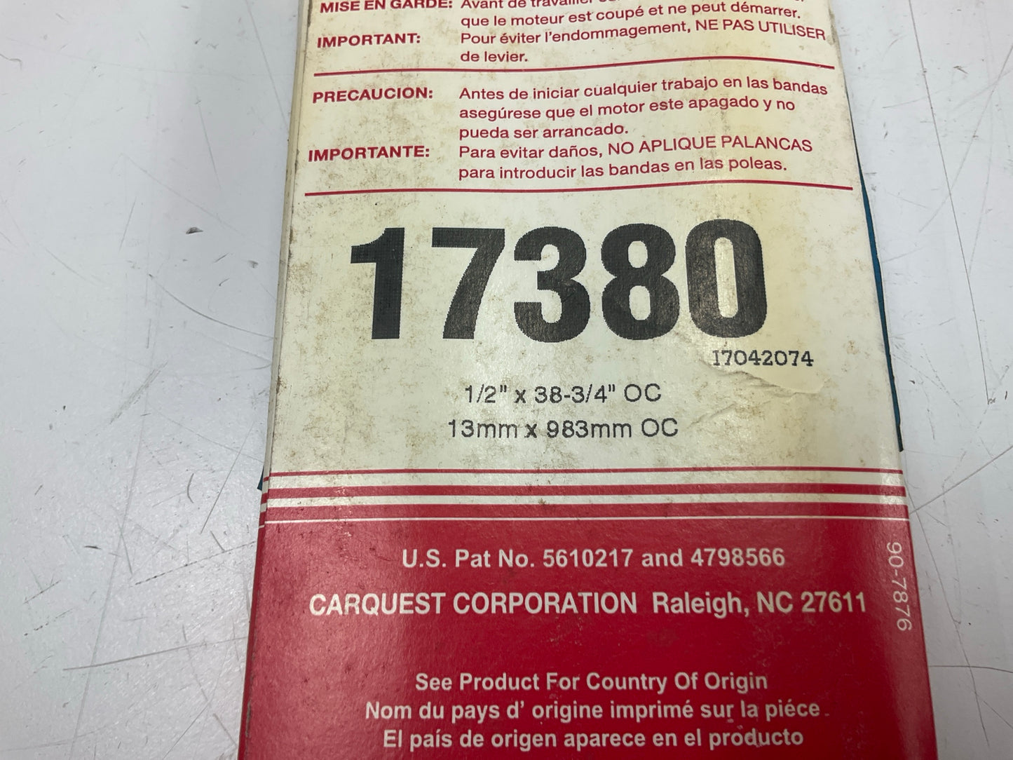 Carquest 17380 Accessory Drive Belt - 0.53'' X 38.00'' - 36 Degree