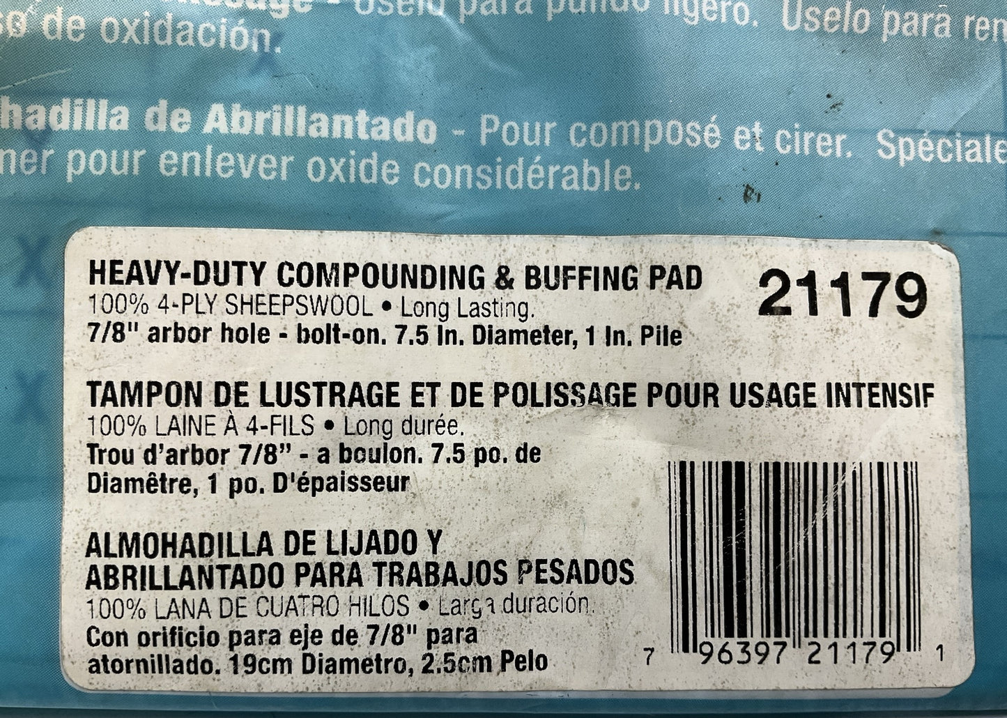 Carquest 21179 7.5'' Polishing Buffing Pad Bonnet 4-PLY Sheeps Wool , 7/8'' Arbor