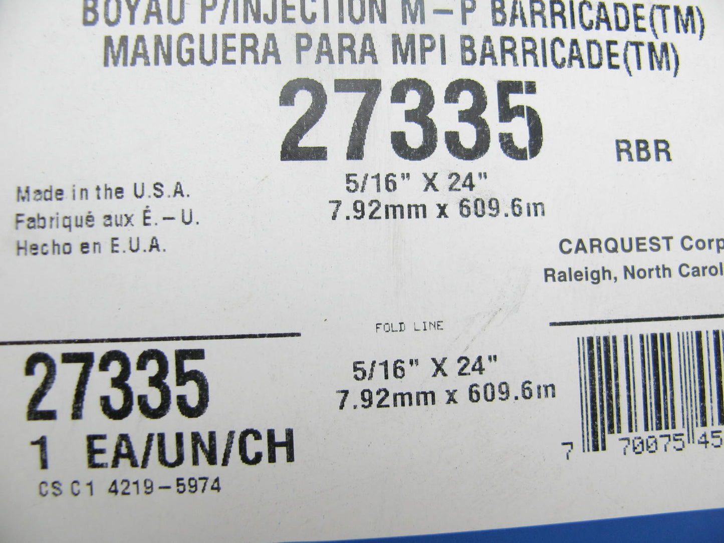Carquest 27335 Gates Barricade Fuel Injection Fuel Hose 5/16'' 2 Feet 225 PSI 2'