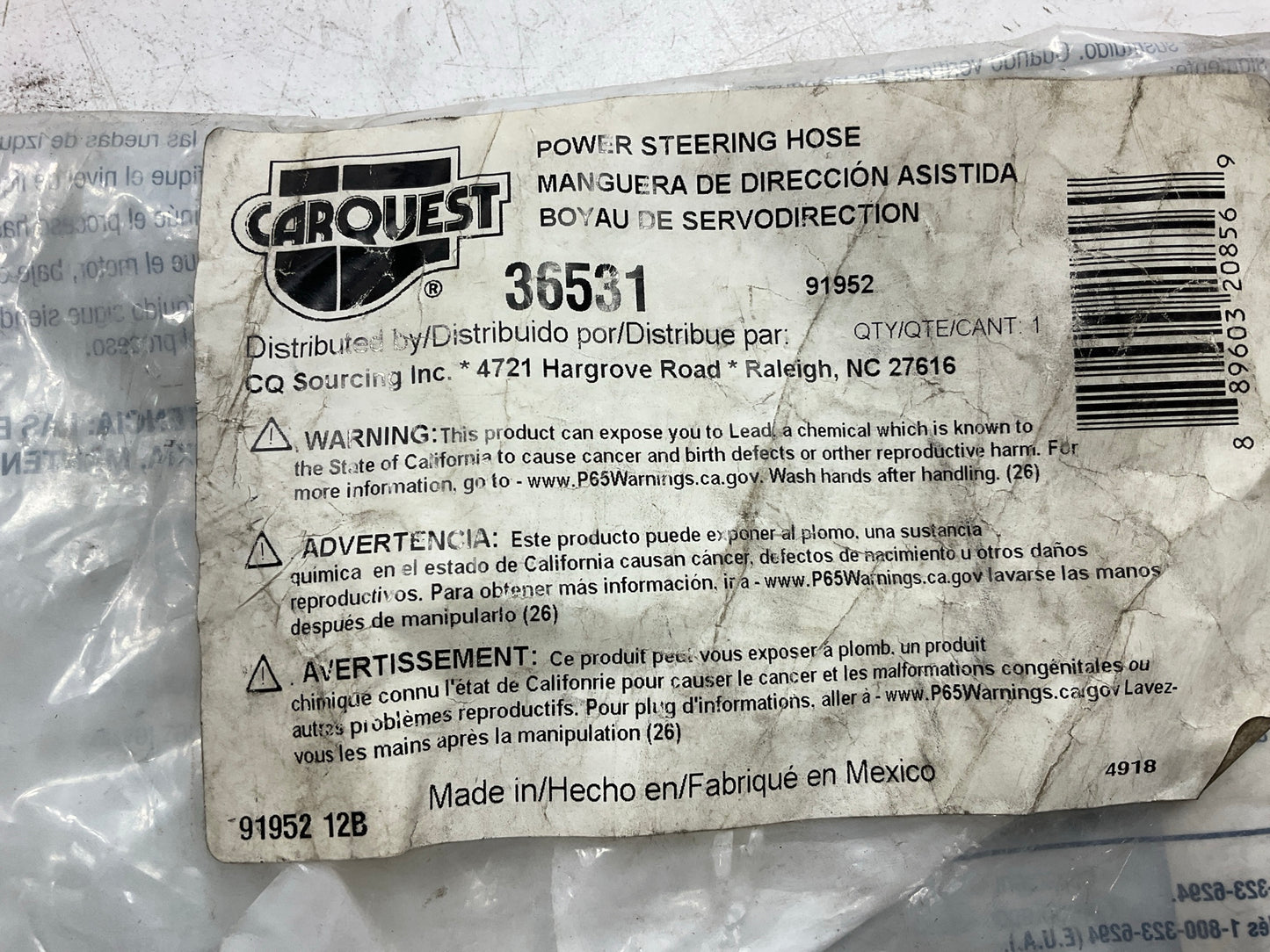Carquest 36531 Power Steering Pressure Line Hose (Pump To Gear)