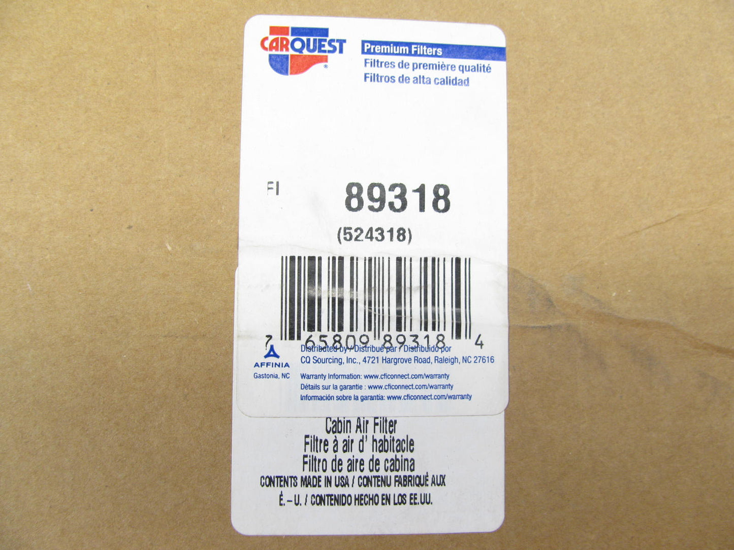 Carquest 89318 Cabin Air Filter For 2000-2015 Freightliner Columbia