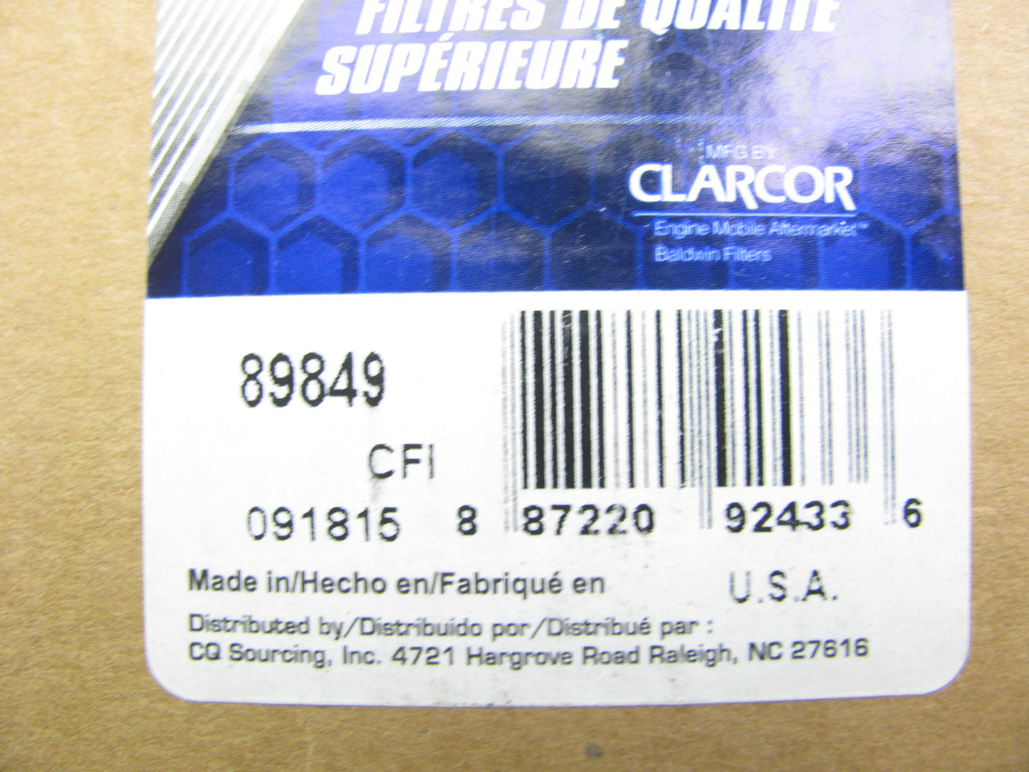 Carquest 89849 Fuel Filter Replaces PS11833 24849 FS1285 P561183 BF1239