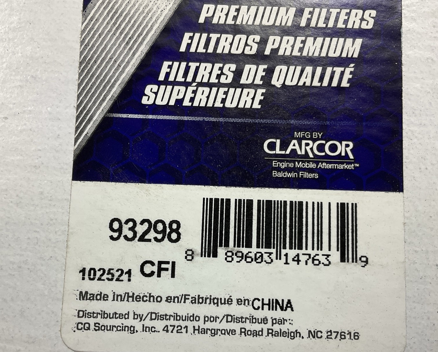 Carquest 93298 Cabin Air Filter - Replaces Wix WP10183, 384160, RD384160