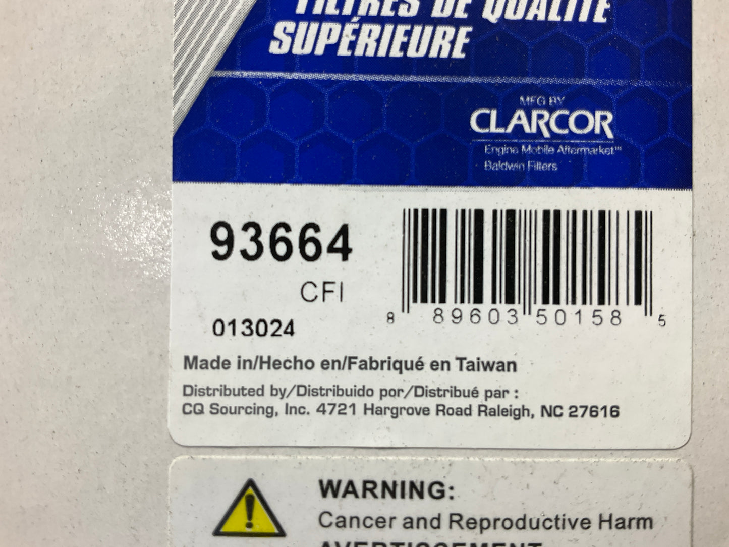 Carquest 93664 Cabin Air Filter - Replaces X1987001