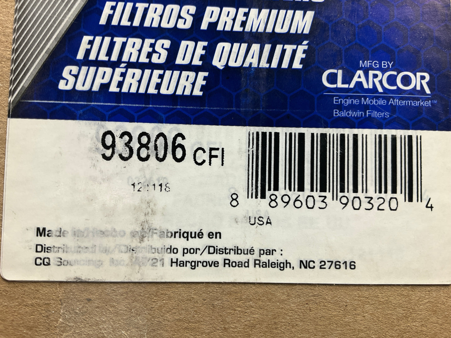 Carquest 93806 Heavy Duty Inner Air Filter For John Deere 5603