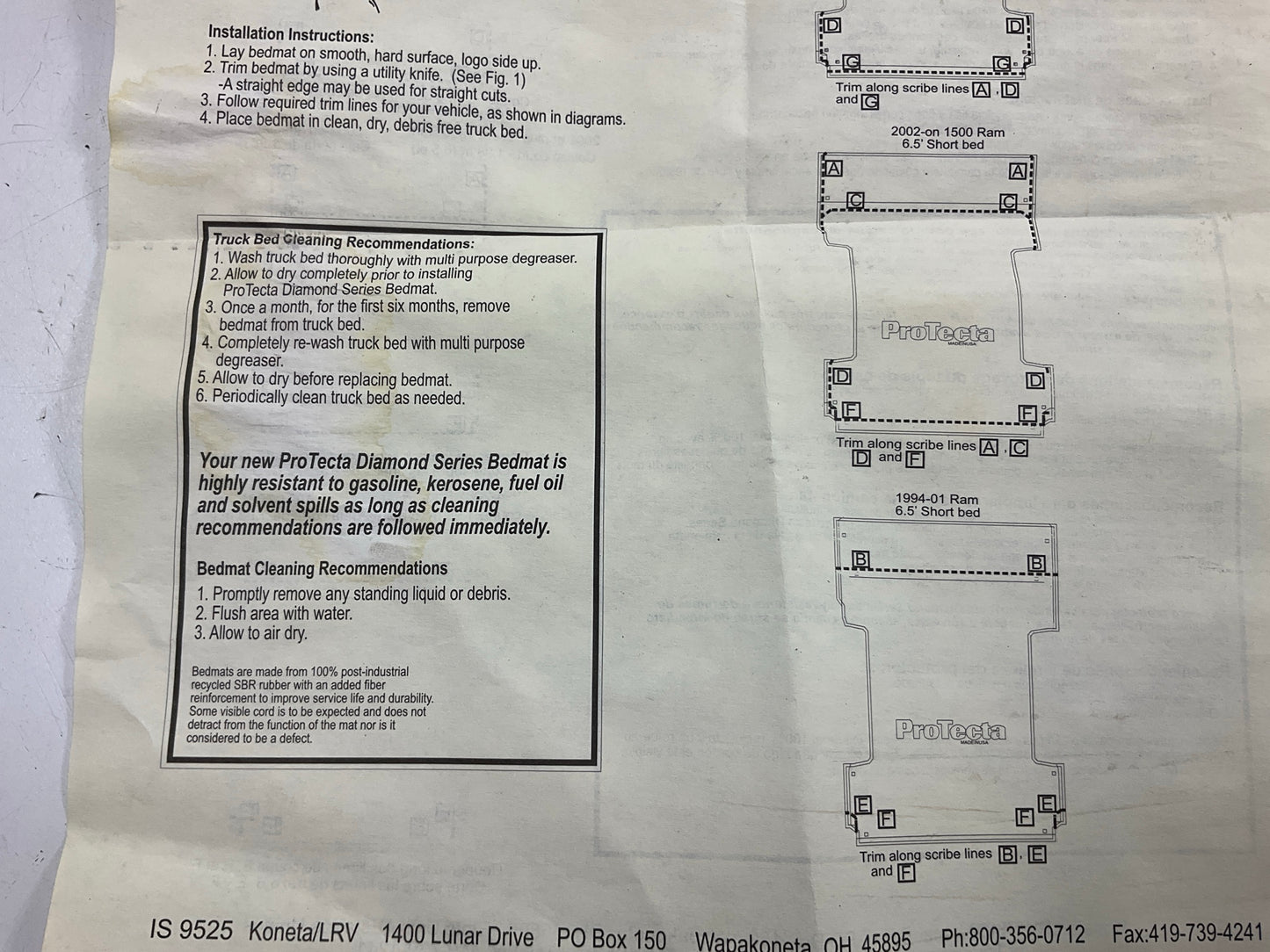 Carquest 95992 Trim-To-Fit Truck Bed Rubber Liner Mat 8' Long Bed