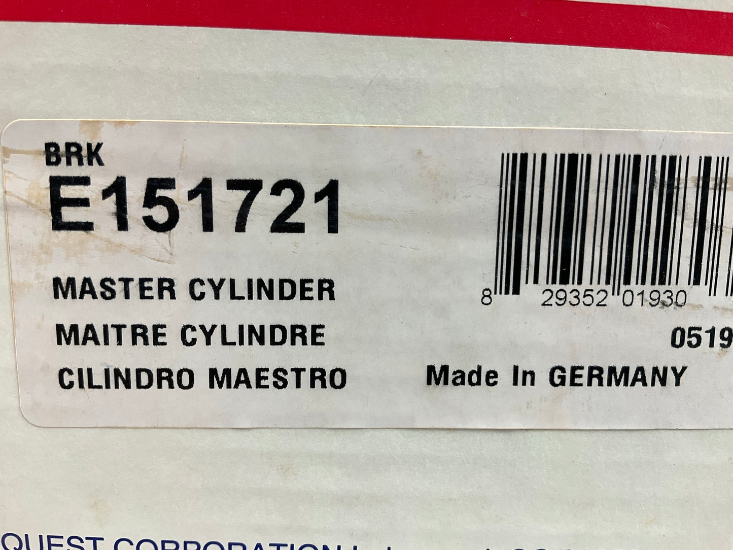 Carquest E151721 Brake Master Cylinder - Genuine ATE