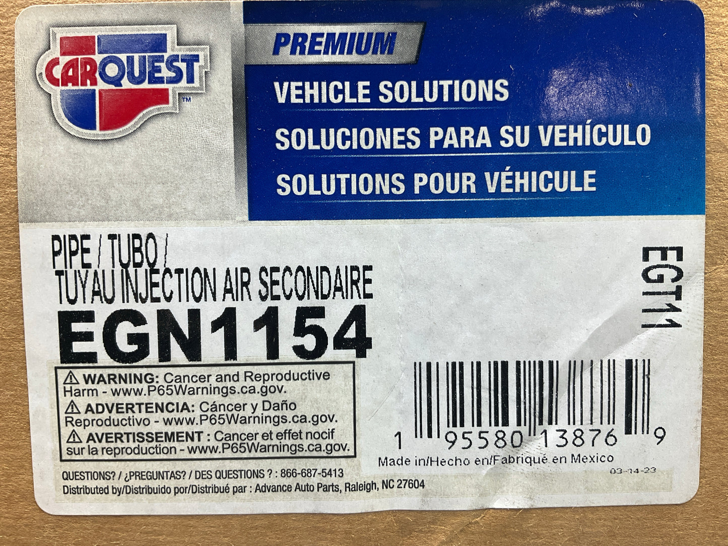 Carquest EGN1154 Secondary Smog Air Pump Check Valve Pipe