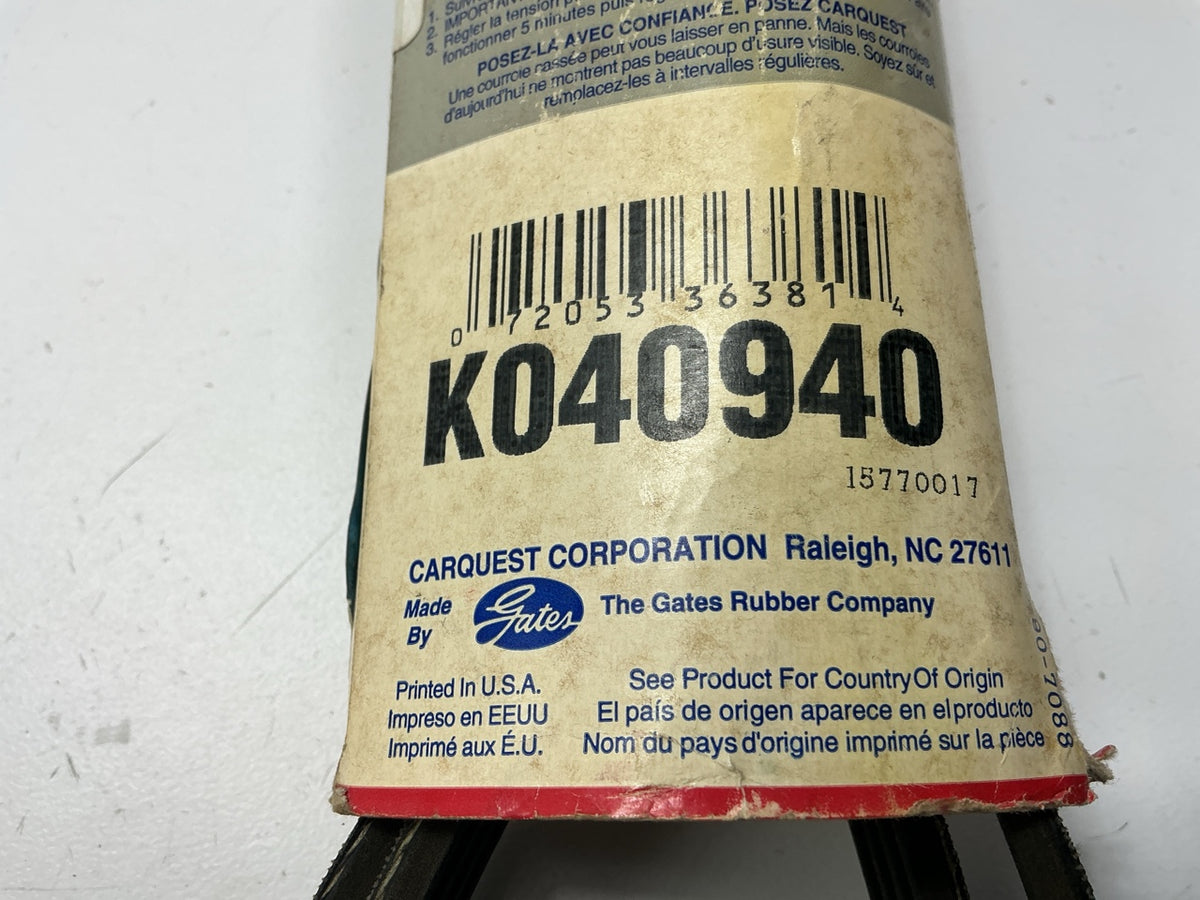 Carquest K040940 Serpentine Belt Made By Gates, Comes In Carquest Sleeve