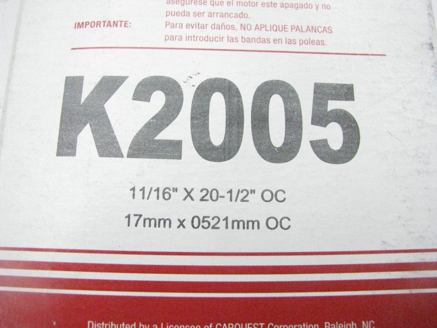 Carquest K2005 Serpentine Belt - 0.69'' X 20.736'' - 5 Ribs