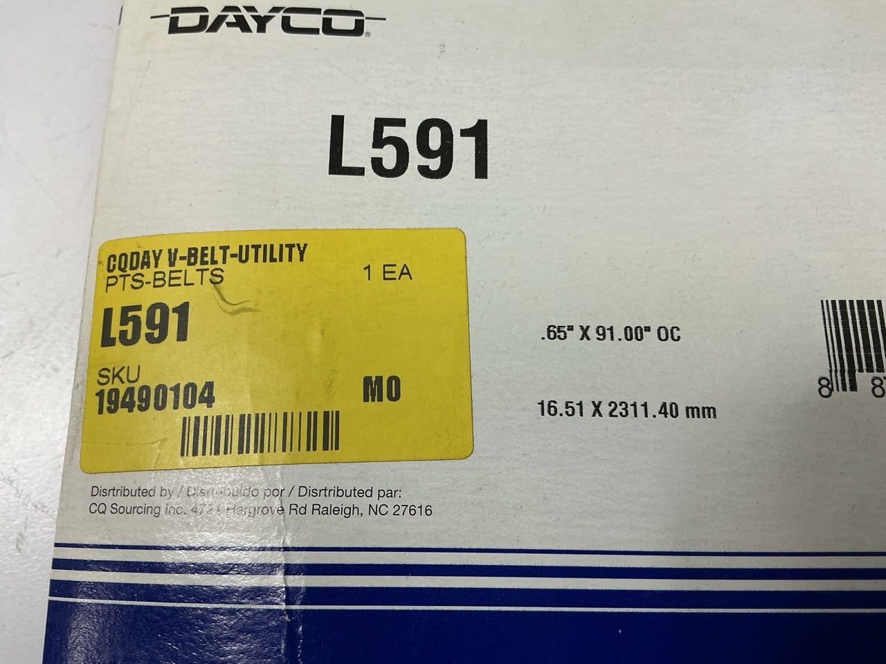 Carquest L591 Lawn & Garden Power Equipment Accessory Drive Belt, 5/8 X 91''