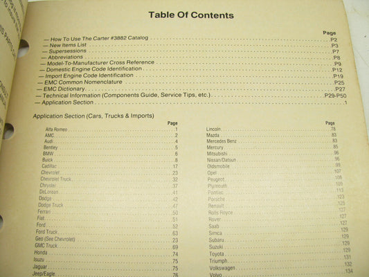 Carter 3882 Engine Management Fuel Injection Auto Parts Catalog From 1990
