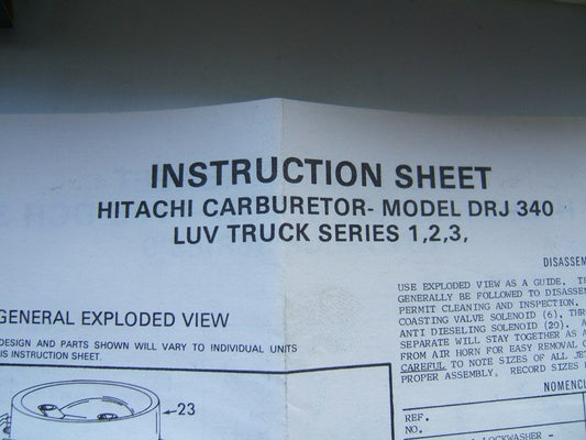 Carter 902-929 Carburetor Rebuild Kit Hitachi DRJ340 - CHEVY LUV PICKUP TRUCK