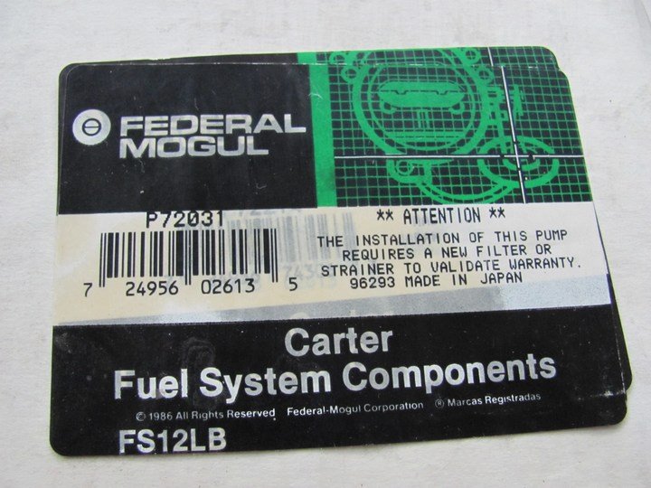 Carter P72031 Fuel Pump - 1988-1990 Isuzu Pickup 2.6L OEM Jecs Fuel Pump