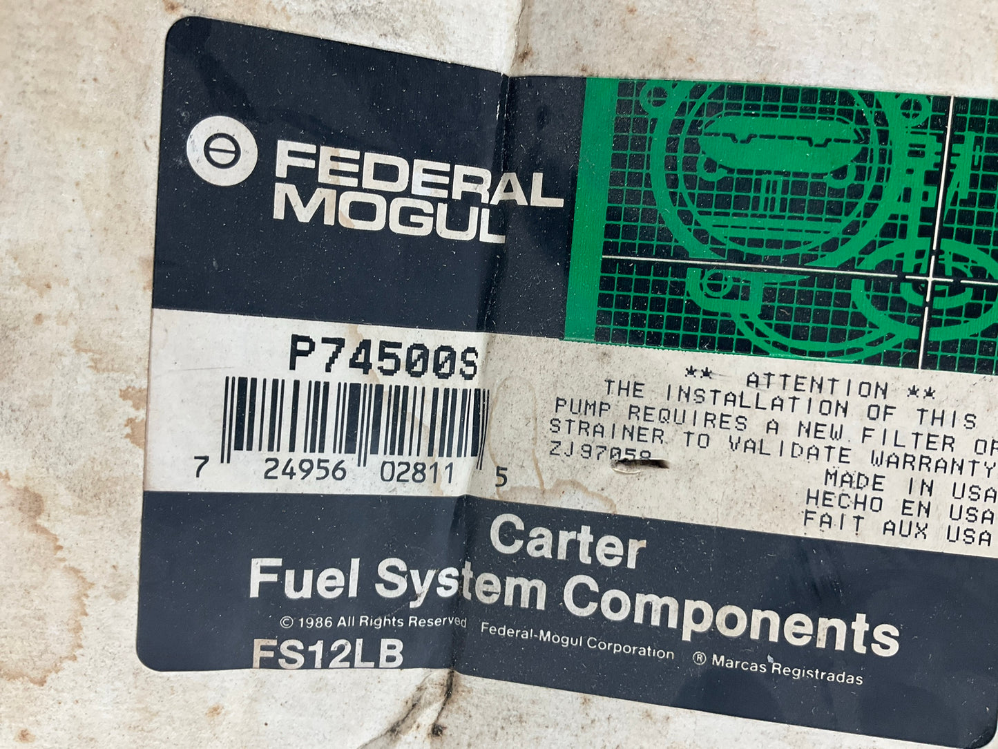 Carter P74500S Fuel Pump & Sender, Genuine OEM MOPAR # 5217794 Inside Carter Box