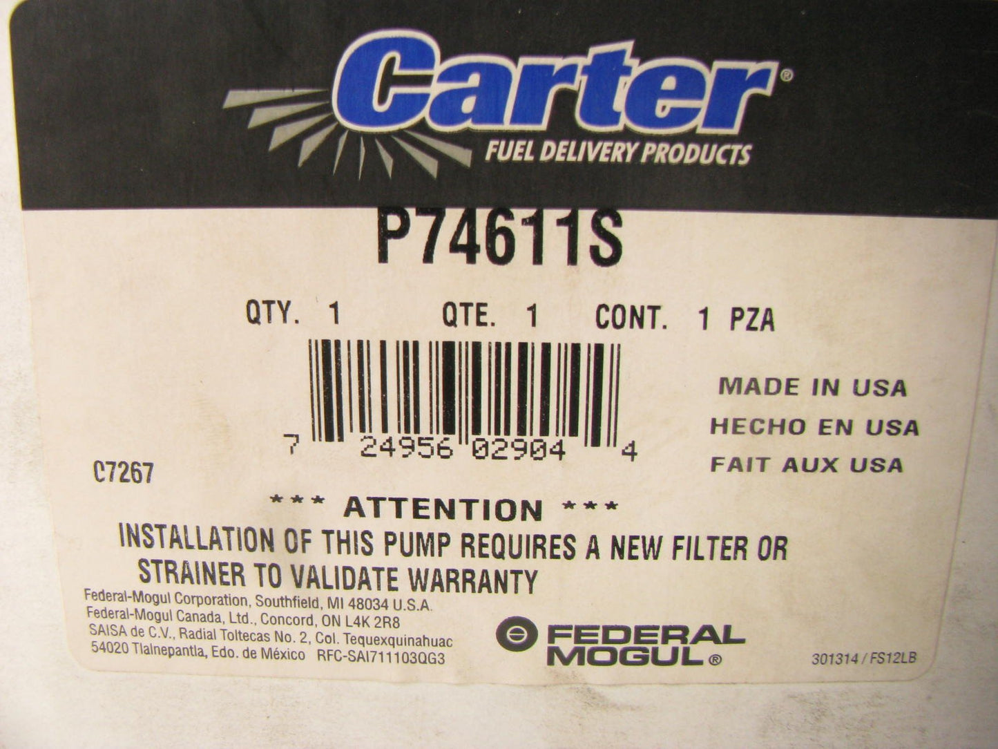 Carter P74611S Electric Fuel Pump & Fuel Level Sender - 1991-1994 Ford Explorer