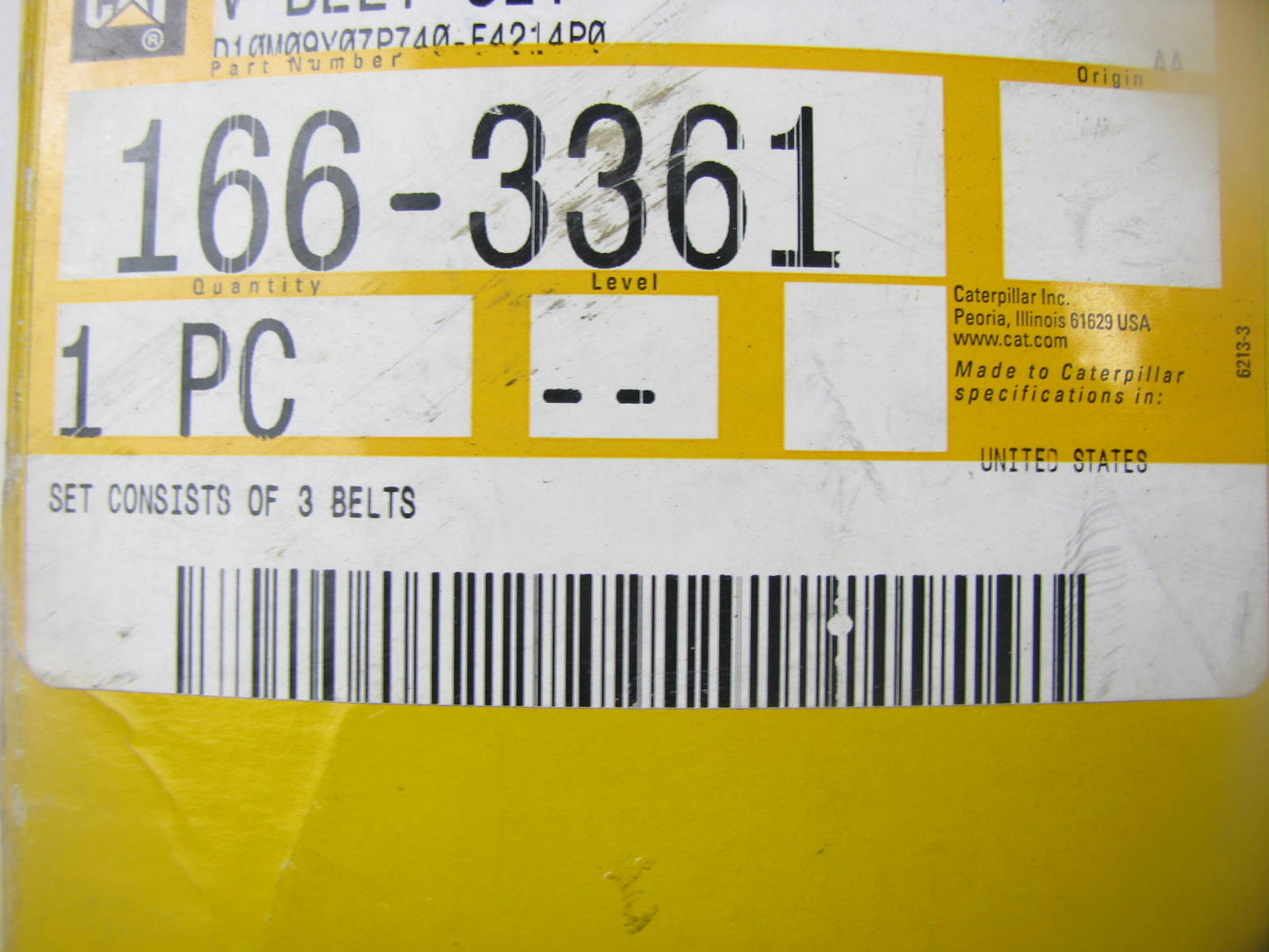 NEW - OEM 166-3361 Accessory Drive Belt Set - 1/2'' X 75'' For CAT 12H NA 140H NA