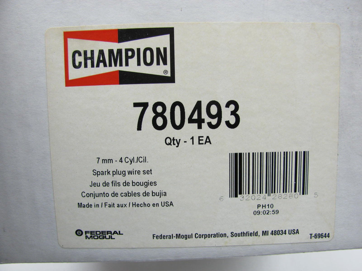 Champion 780493 Premium Ignition Spark Plug Wire Set - 1988-1989 1.6L 4AF Toyota