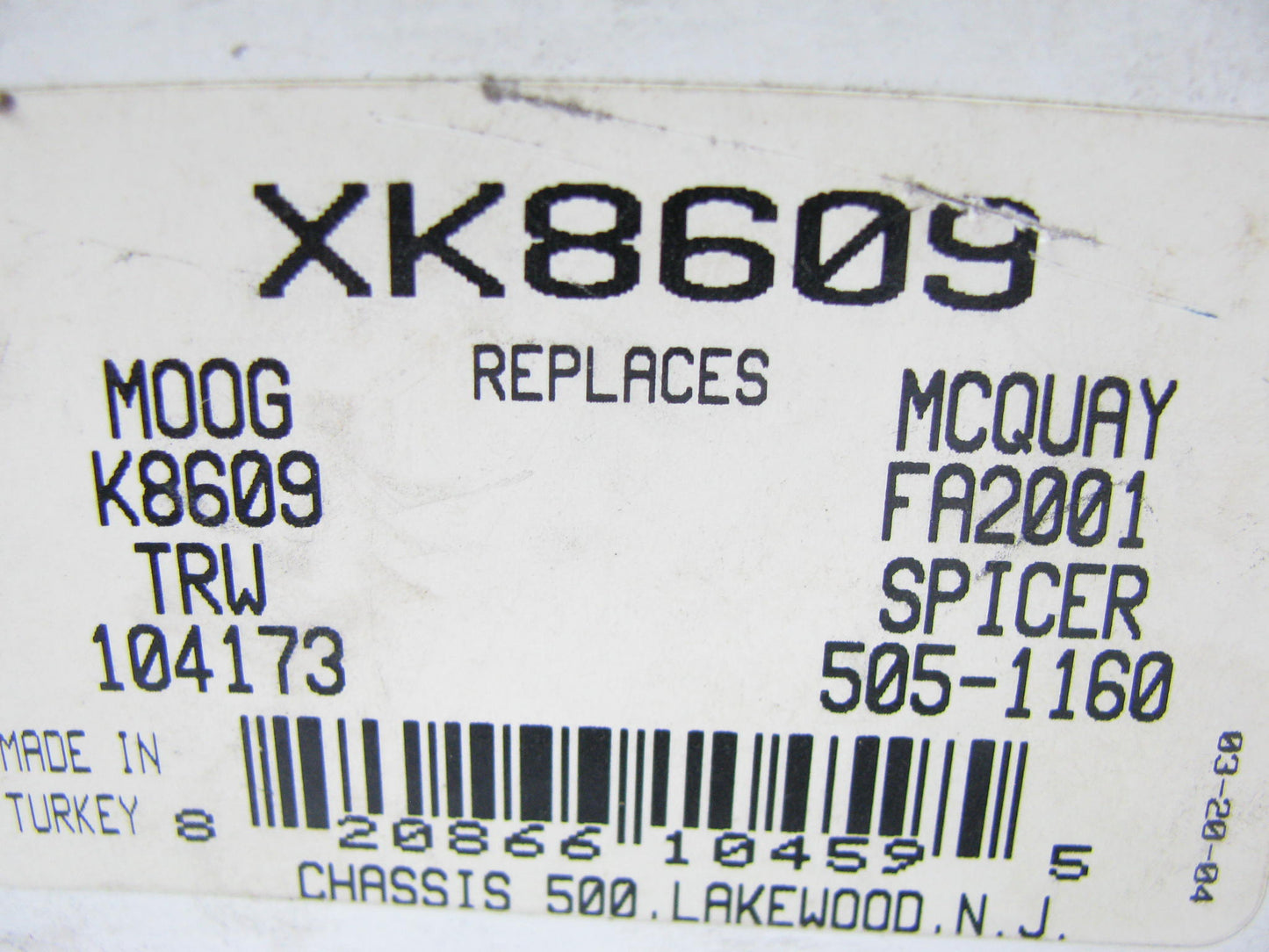 Chassis 500 XK8609 Suspension Ball Joint - Front Lower