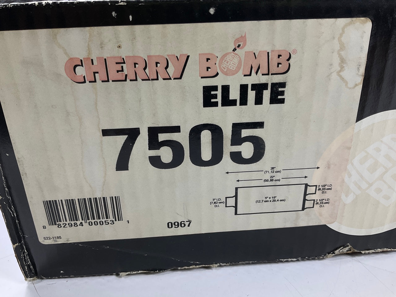 Cherry Bomb 7505 Elite Muffler - Center 3'' Intlet, Dual 2.5'' Outlet, 28'' Long