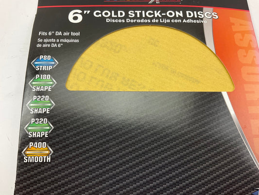 (2) Pack Of 5 - Color Extra CX8239 6'' Gold Stick-On Discs Assorted Grits