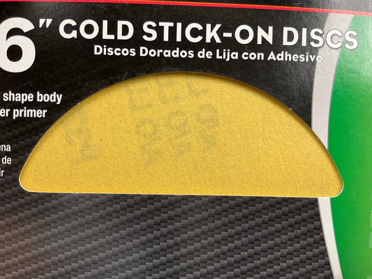 (2) Pack Of 25 Color Extra CX8254 6'' Gold Stick On Sanding Discs 320 Grit Shape