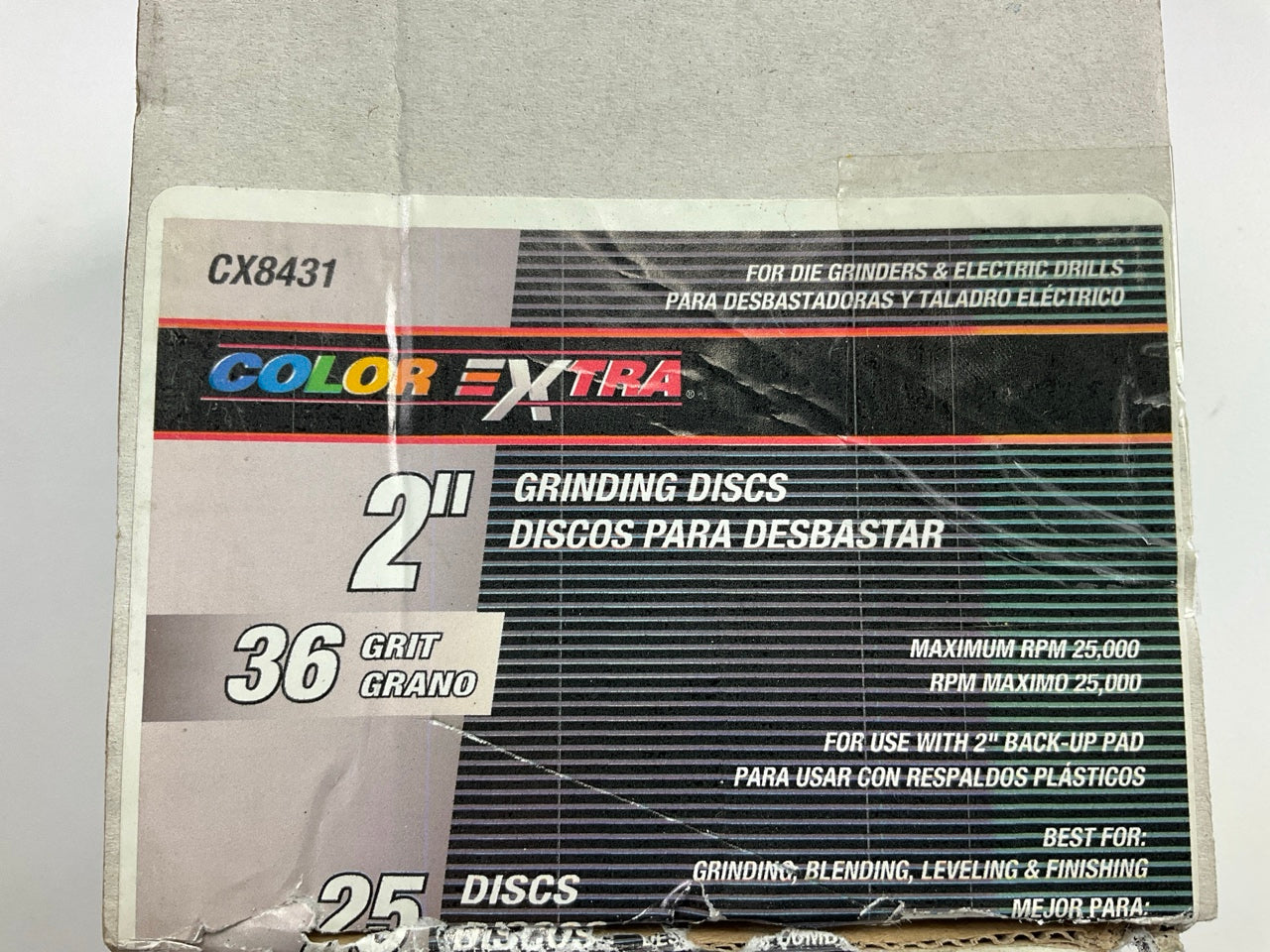 25 Total - Color Extra CX8431 Surface Prep 2'' Grinding Sanding Disc, 36 Grit