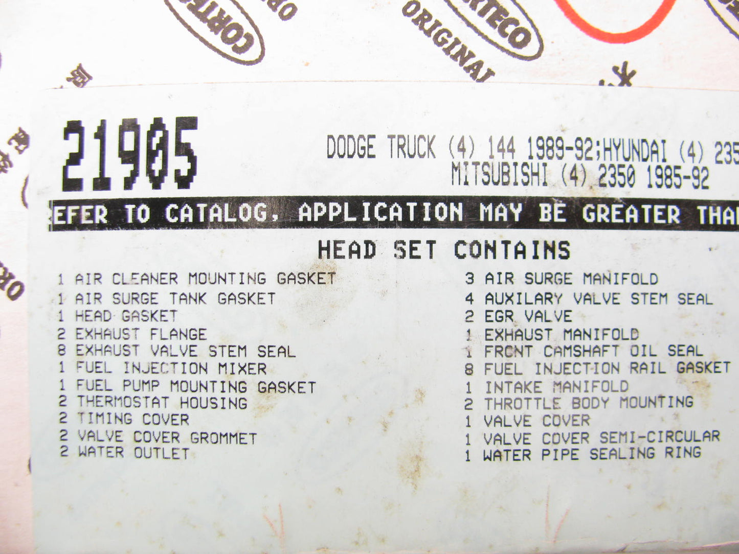Corteco 21905 Cylinder Head Gasket Set For 1985-1992 Chrysler Mitsubishi 2.4L