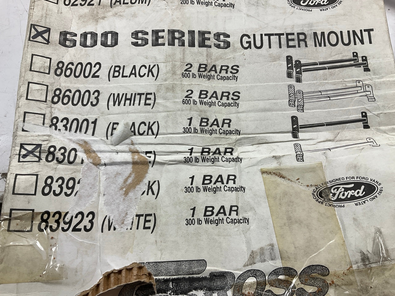 Cross Tread 83013 Steel 600 Gutter Mount Van Rack, 1 Bar, White, 600 Lbs
